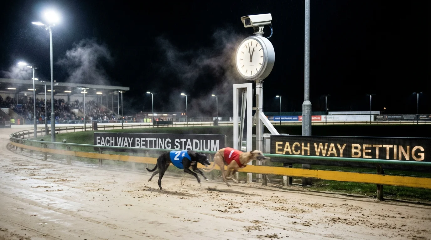 Each way greyhound bet breakdown showing win part and place part calculations