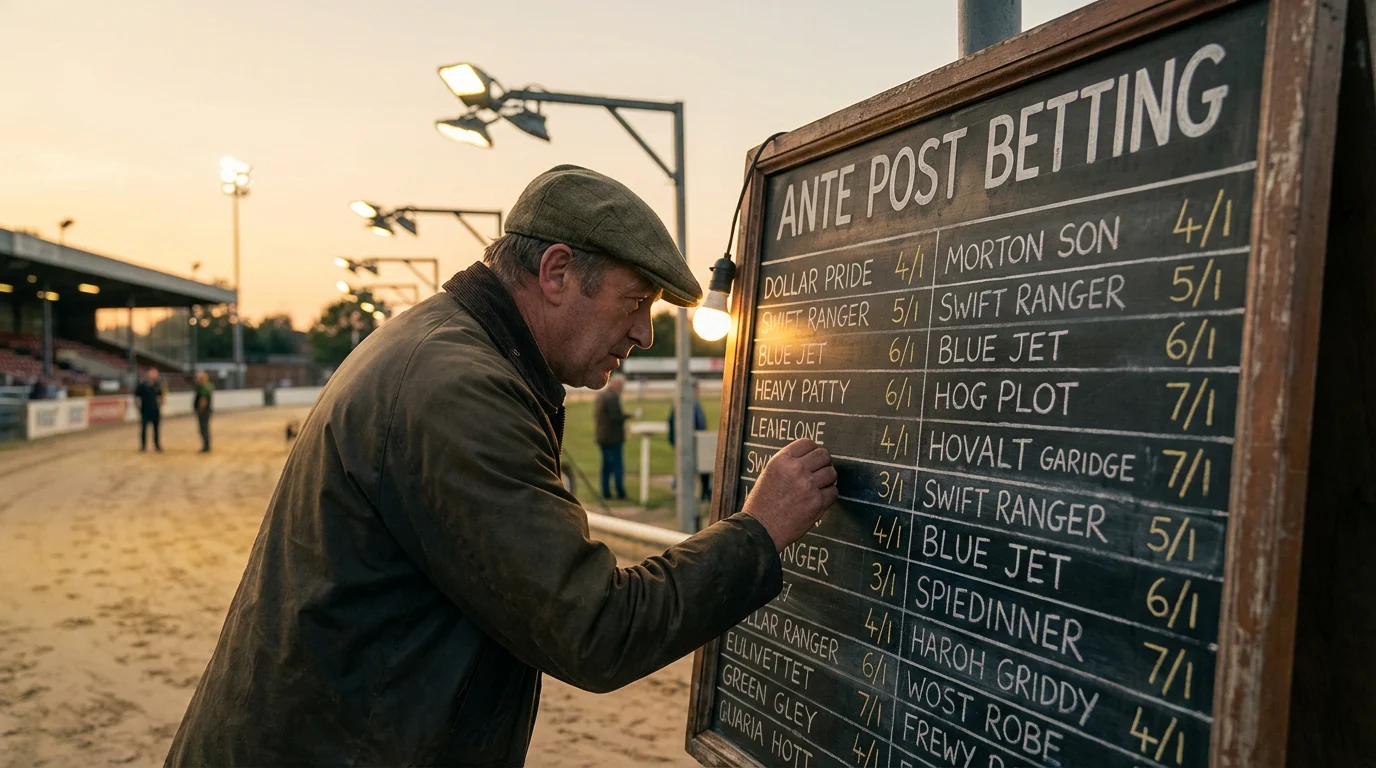 Ante post betting board showing outright odds for a major greyhound competition