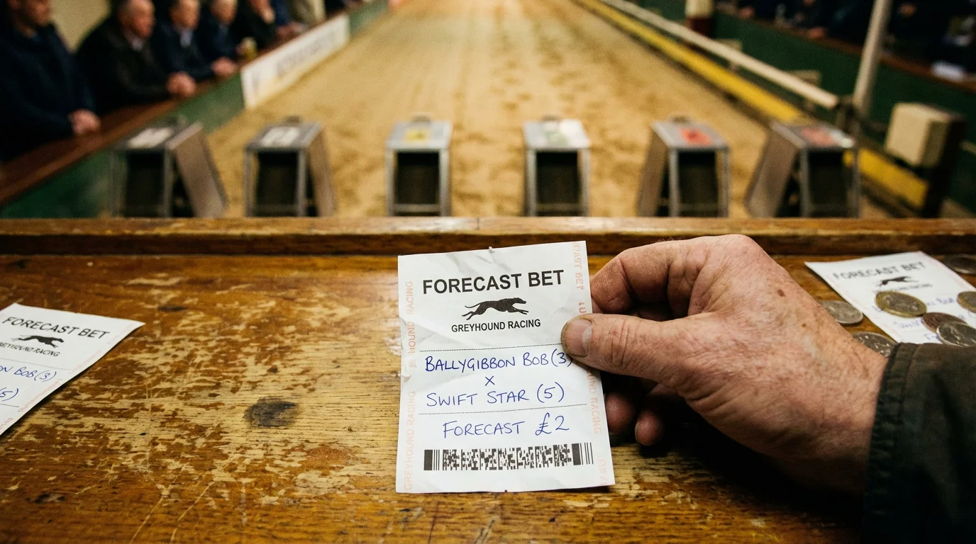 Greyhound forecast bet slip showing straight and reverse forecast options