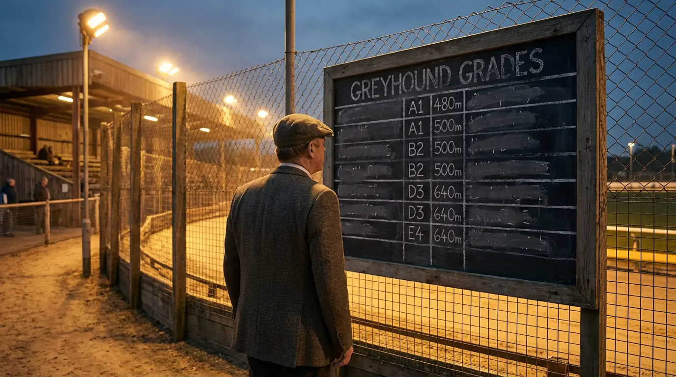 Greyhound grading system chart showing grades A1 through A11 with distance categories