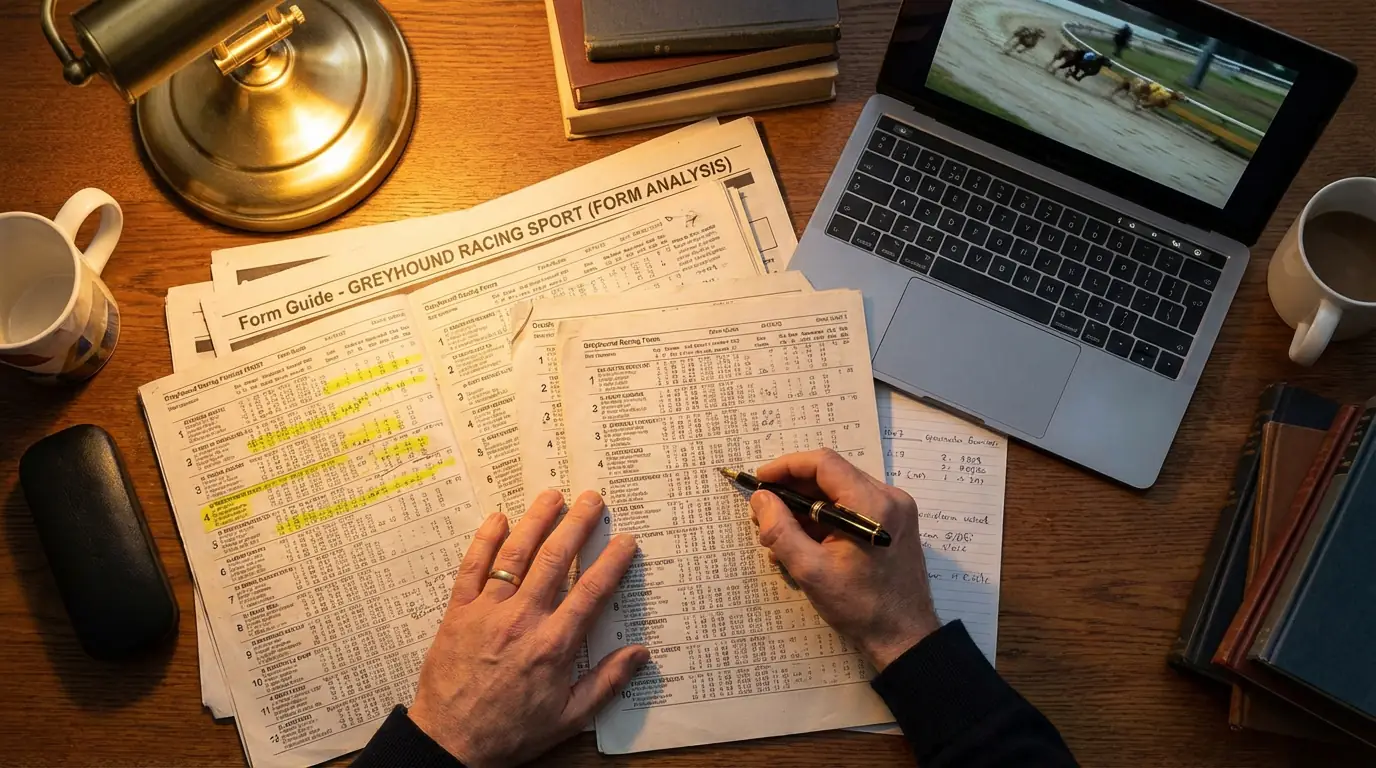 Greyhound form guide showing recent race results with times and finishing positions