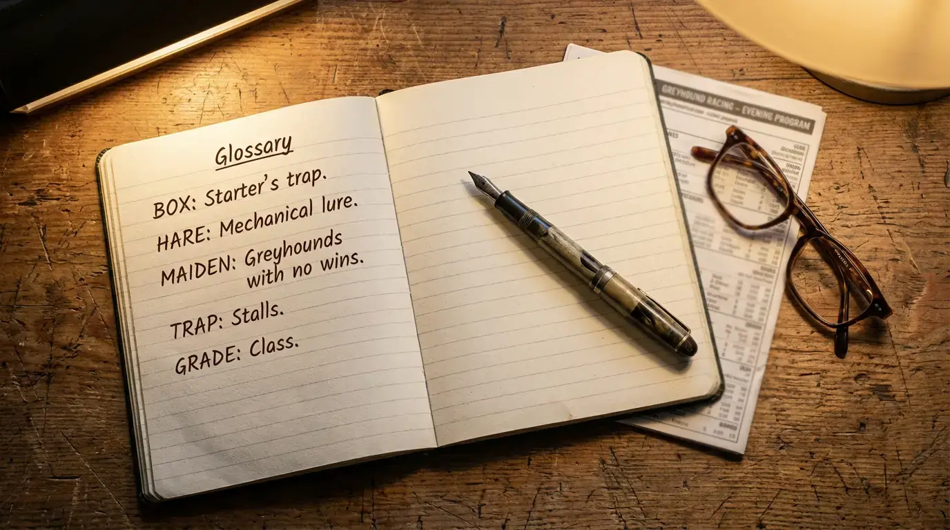 Greyhound racing glossary showing key betting and racing terminology