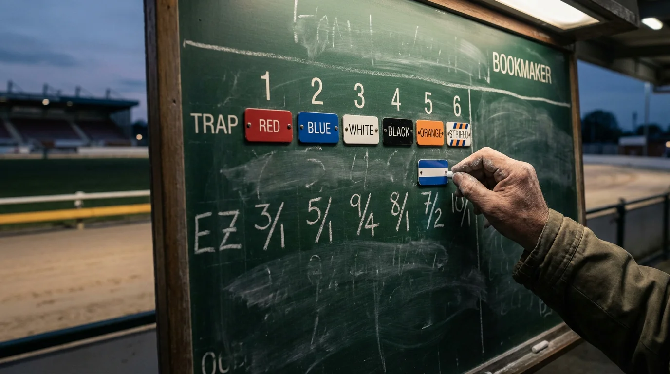 Greyhound racing odds explained — bookmaker odds board at a UK dog racing track