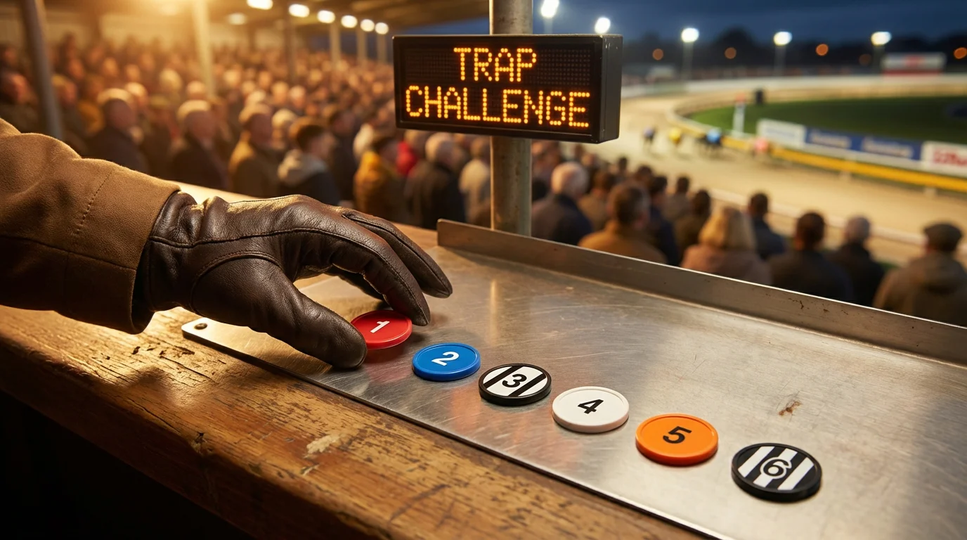 Trap challenge betting card showing six trap numbers with cumulative scores across a race meeting