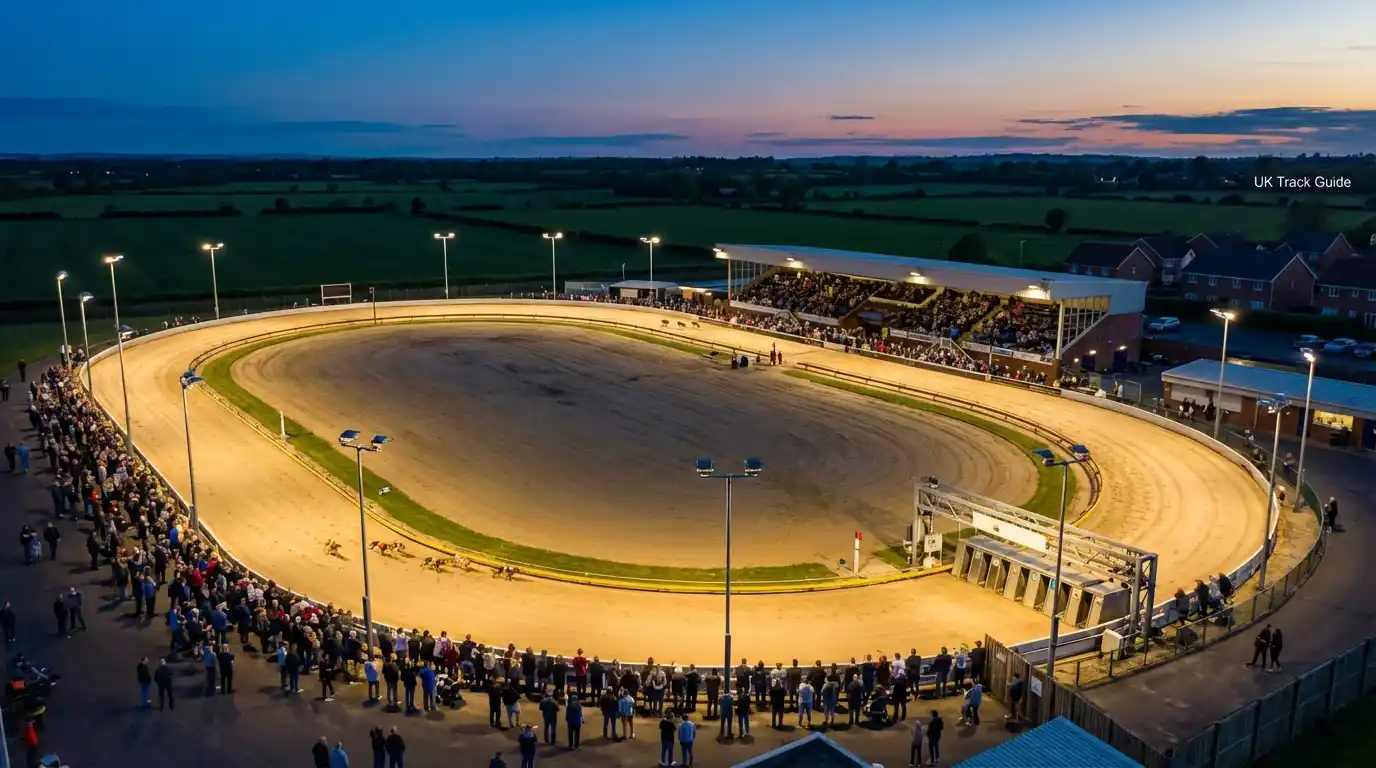 Map showing locations of GBGB-registered greyhound racing tracks across England and Wales