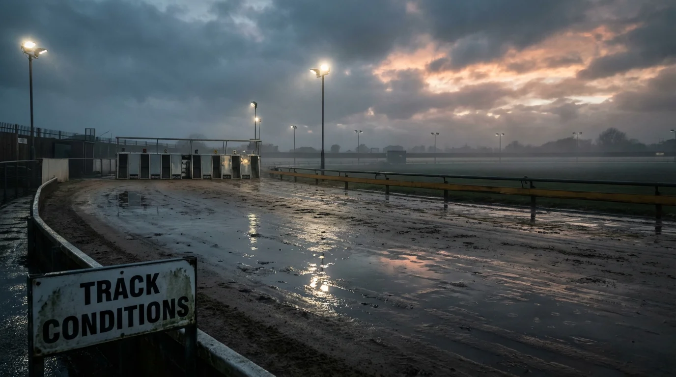 Greyhound sand track showing different surface conditions in wet and dry weather