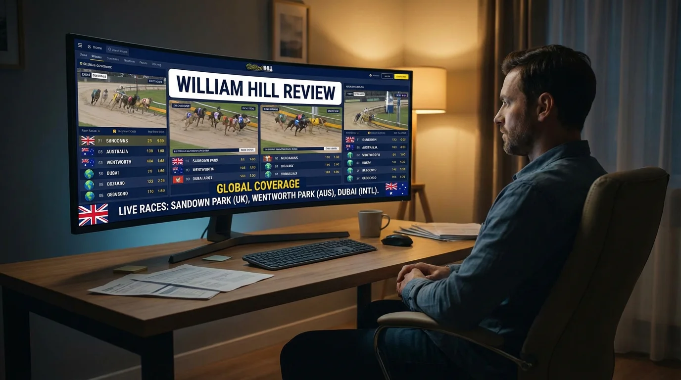 William Hill greyhound betting review showing global race coverage and bet boosts